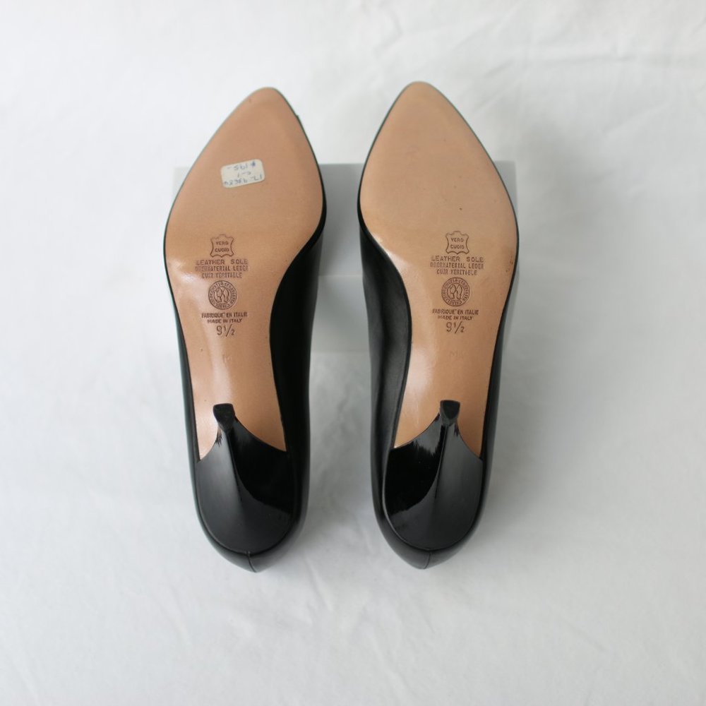 NIB Vintage Black Leather Heels with Patent Toe Caps and Heels